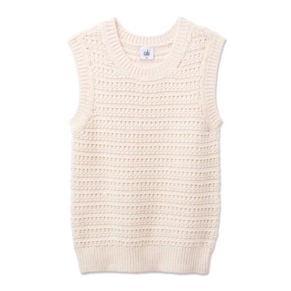Cabi Shelly Vest #6841 S Spring 2026 Cream Ivory 100% Cotton Knit Sleeveless Top